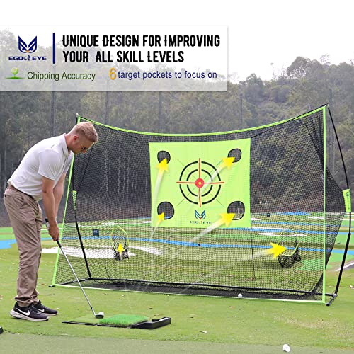 Egooieye 10X7.3Ft Golf Practice Net With 6 Target Pockets, Tri Turf Mat, 4 Golf Balls, Marking Tool Kit, Swing/Driving/Chipping, Use For All Skill Levels, Home/Backyard/Garage #TOP1