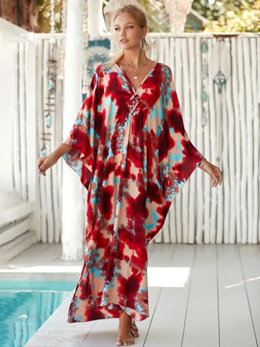 Image of sunforyou Kaftan Dresses for Women Stylish Caftans Plus Size Beach Cover up Soft Loungewear