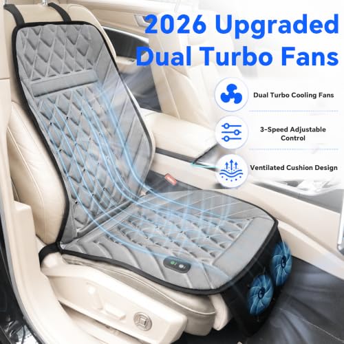 THMFHMW 2026 Upgraded Ventilated Seat Cushion, 12V-24V Cooling Car Seat Cover for Front Seat, Cooled Seat Pad for Office Chair Sofa Car SUV Truck Universal Fit,Silver Gray — view 2