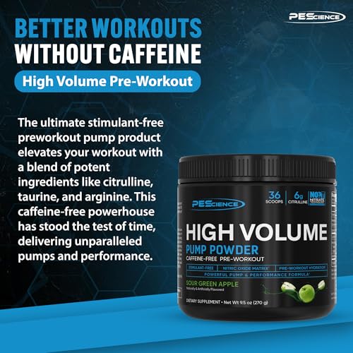 Image of PEScience High Volume Stim-Free Pre Workout, Nitric Oxide Booster with L-Citrulline & L-Arginine Nitrate, Non-Stim Preworkout for Men and Women - 36 Scoops, Sour Green Apple