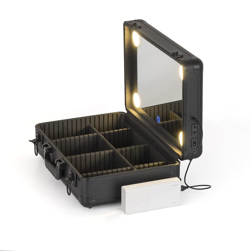 Kosmetyczka do makijażu, profesjonalna walizka na paznokcie z lustrem LED, organizer podróżny do przechowywania kosmetyków, toaletka, M-44 cm, Rozmiar uniwersalny