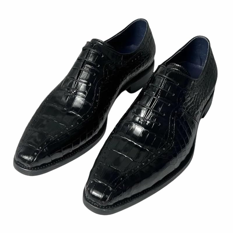 Generic Authentic Crocodile Skin Square-Toe Design Businessmen Dress Shoes Genuine Alligator Leather Handmade Male Lace-up Oxford Shoes, Black