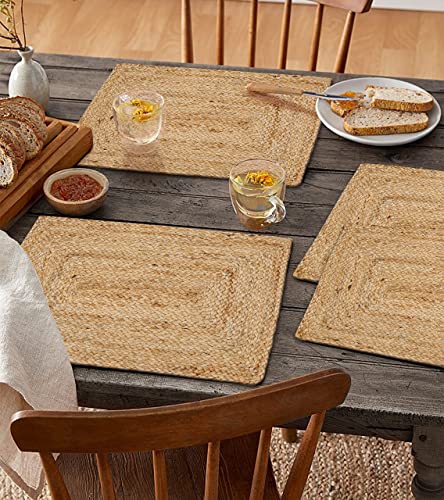 Ramanta Home Jute Braided Placemats 13x19 Inches - Natural Reversible Mats for Dining Table (Set of 4)