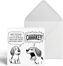 Funny Birthday Card for Men Women, Humorous Comic Dog Cake Joke Greeting Gift for Brother Sister Friend, Novelty Blank Inside Thick Cardstock with Envelope 13x13cm