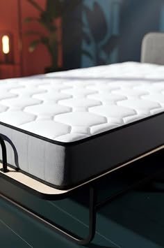 Niron Bonbon Folding Bed | 90x200 cm | Metal Bed, Quilted Metal Headboard, 14 cm Sponge Bed