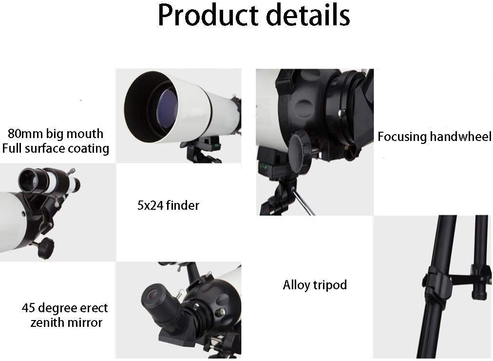 Telescope for Astronomy Beginner,45 Degree Upright Zenith Mirror,80mm Large Diameter,5x24 Finder,Telescope for Kids with Backpack and Stand (Package 2 A) (Package 2 A) (Package 1 A