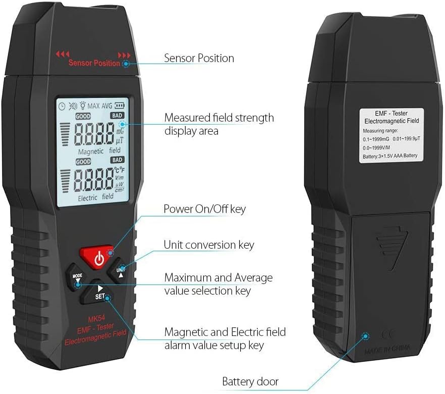EMF Meter, Electric Field and Magnetic Field Radiation Detector Handheld Digital LCD Electromagnetic Field Meter Use for Measure the Electro-magnetic Generated Machine, Home EMF Inspections, Outdoor