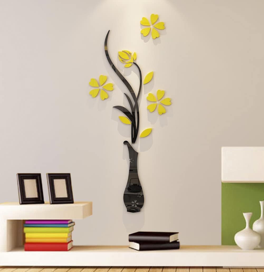 3d Vase Wall Murals for Living Room Bedroom Sofa Backdrop Tv Wall Background, Originality Stickers Gift, DIY Wall Decal Wall Decor Wall Decorations (Yellow, 39 X 16 inches) : Tools & Home Improvement