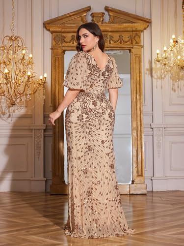 Plus Size Short Sleeves Womens Sequin Evening Dress Formal Gowns Evening Glitter Mermaid Wedding Guest Dresses2