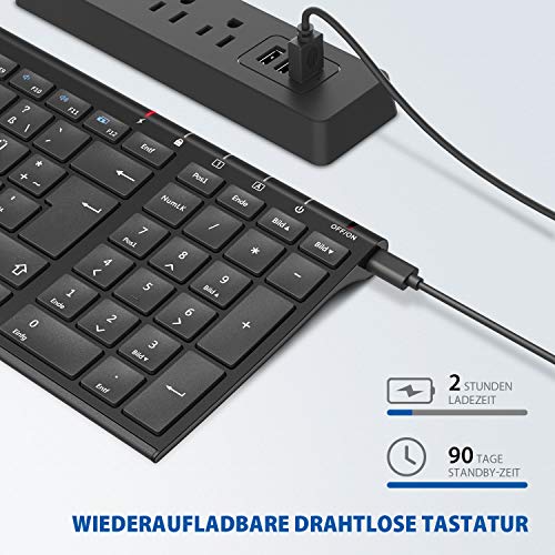 iClever Tastatur kabellos, 2.4 GHz Wireless Funk Tastatur mit Aluminium-Gehäuse, wiederaufladbar, Deutsches QWERTZ Layout, leise Flüster-Tasten, kompatibel mit PC, Laptop, Desktop & Windows 10/8/7 5