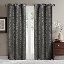 Royal Bedding Virginia Gray Grommet Blackout Weave Embossed Window Curtains Drapes, Pair/Set of 2 Panels, 37x63 inches Each