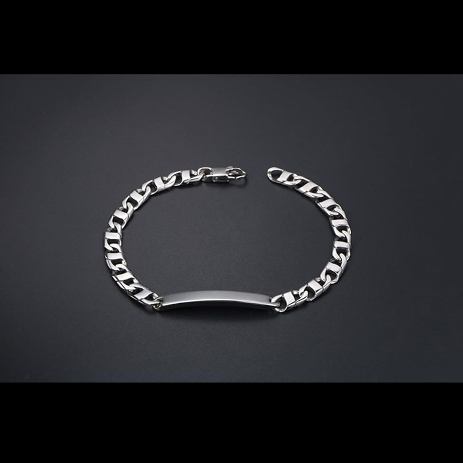 Beydodo ID Bracelets for Men, Stainless Steel Bangle Bracelets Silver with ID Tag, 8.6 inch Length, 6.4mm Width, Hip Hop Jewelry