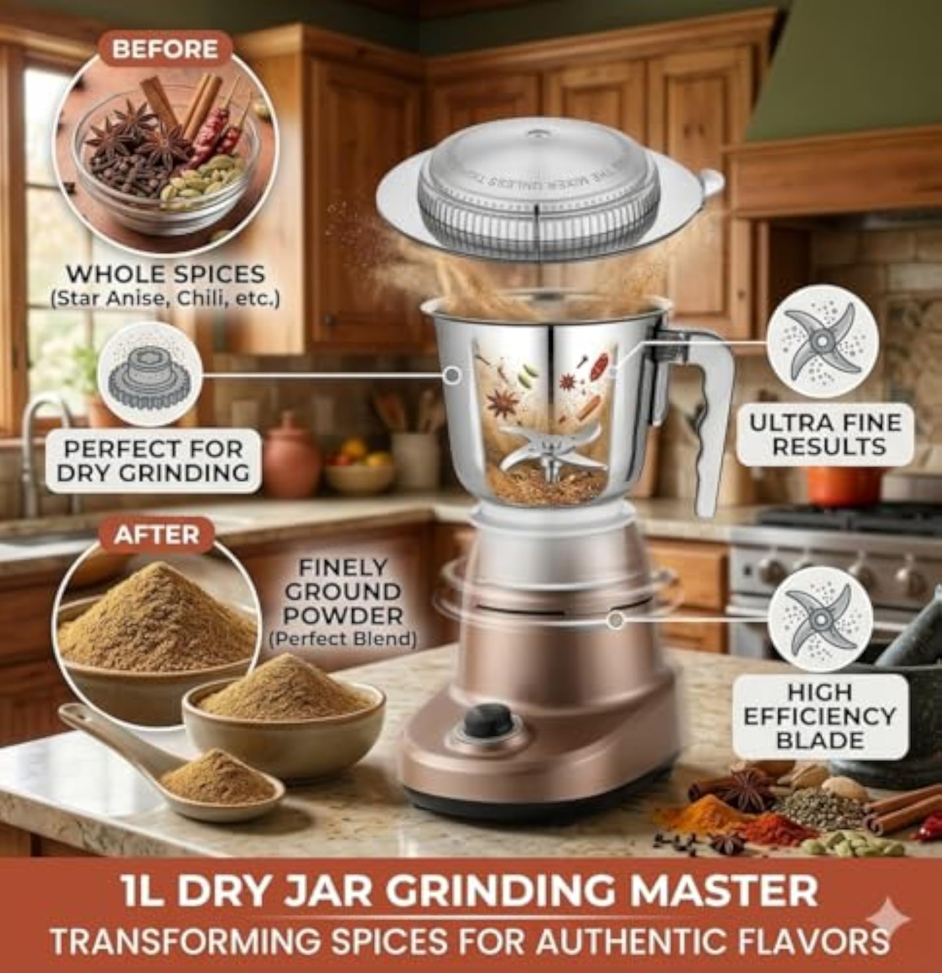 1 Litre Steel Mixer Grinder Dry Jar for Sujaata