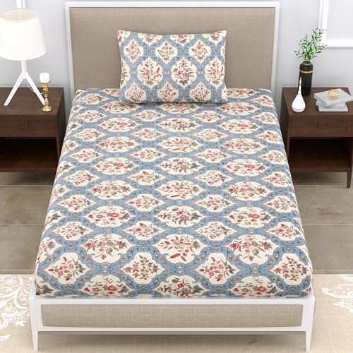 Image of Super Soft All Round (Elastic Fitted) Single Bed Bedsheet with 1 Pillow Cover- 4 Feet x 6 Feet - 48 Inches x 72 Inches x 6 Inches-Single