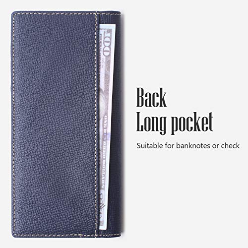 Men's Wallet Long Bifold Checkbook Wallets For Women & Men Genuine Leather Credit Card Holder With Pen Insert Blue #TOP5