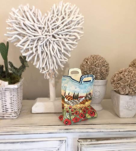 Ceramiche D'arte Parrini - Italian Ceramic Art Pottery Bag Planter Flowerpot Hand Painted Decorated Poppies Landscape Made In Italy Tuscan #TOP4