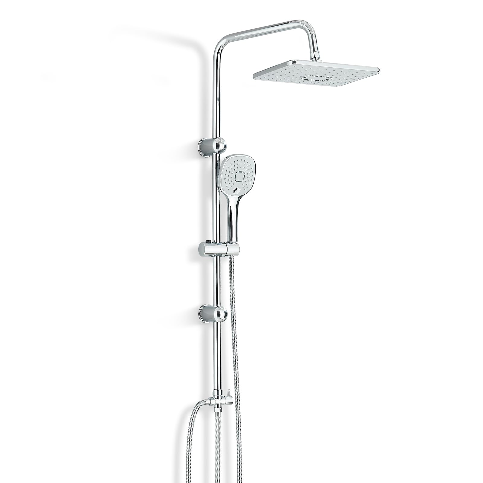 Sistema de ducha sin grifería Cromo Ducha de lluvia Juego de ducha sin grifo con cabezal de ducha de lluvia y 3 tipos de chorro, sistema de ducha de mano de acero inoxidable