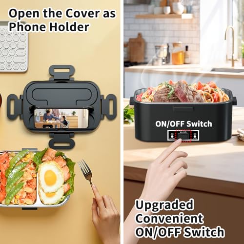 IFENROL Electric Heated Lunch Box for Adults, 100W 3-IN-1 2 Pack 1.8L Containers Heating Lunch Box for Men Portable Double Layer, Fast Heated Food Warmer,12V/24V/110V for Car Truck Office Home by IFENROL - Image 8
