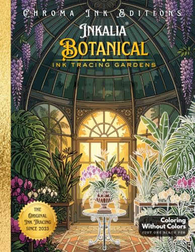Image of Inkalia Botanical Gardens: Cozy Cottage Coloring | Botanical Ink Tracing Coloring Book for Adults | Cottagecore: Ink Tracing for Stress Relief | ... Edition (Inkalia Bold and Easy Ink Tracing)