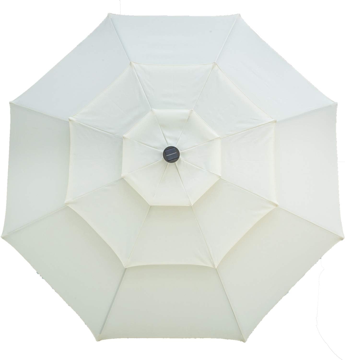 outdoor basic 10Ft 3 Tiers Vented Patio Umbrella Market Table Umbrella with Lights and Crank Handle with Auto-tilt Mechanism Beige