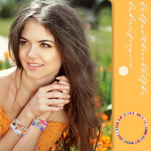 48 Pcs Surfer Heishi Bracelets Clay Beaded Bracelet Stackable Rainbow Friendship Preppy Bracelets Beach Summer Jewelry for Women4