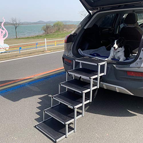 Yephho 6 Steps Dog Ramp For Large Dogs Suv, Sturdy And Lightweight Dog Stair Aluminum Foldable Dog Ramp Ladder With Nonslip Surface, Dog Ramp For Cars, Pet Stair For Dogs To Get On Bed, Truck, And Suv #TOP6
