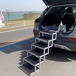 YEP HHO 6 Steps Dog Ramps for Large Dogs Sturdy and Lightweight Dog Stair Aluminum Foldable Dog Ramp Ladder with Nonslip Surface, Dog ramp for Cars, Pet Stair for Dogs to Get on Car,Truck, and SUV