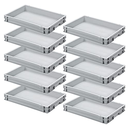 BRB 10 x Euro Conteneurs avec 2 poignées, (L x l x h) 600 x 400 x 75 mm, gris
