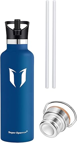 Miniatura 2 de Super Sparrow Botella de agua aislada con pajilla, de 17 onzas, 25 onzas, 32 onzas, termo reutilizable a prueba de fugas, botella de agua para