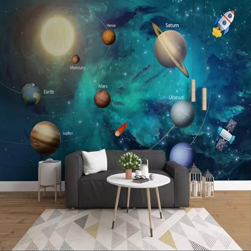 カスタム3Dフォト壁紙 子供部屋の背景 壁の装飾 空 宇宙 月 ロケット 絵画 リビングルーム ソファ 寝室 テレビの背景 壁画 壁紙 ホームデコレーション - 350X245Cm