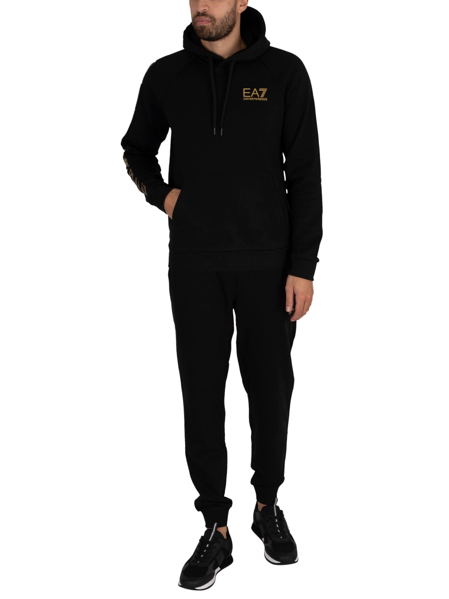 Emporio Armani EA7 de los Hombres Sudadera con Capucha con Logo en el Pecho, Negro