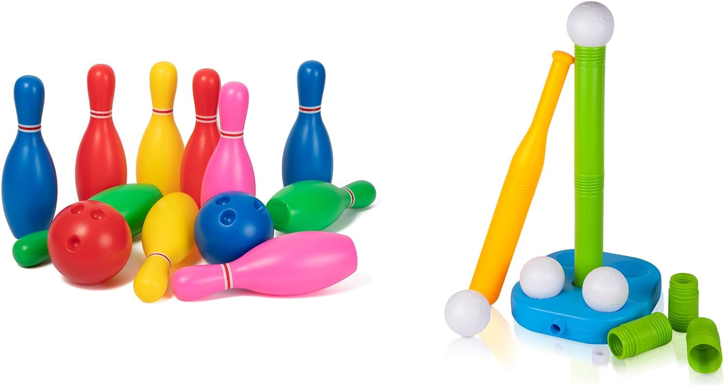 Liberry Toys for 2 3 4 Year Old Boys Girls Christmas Birthday Gift, Toddler Bowling Set and Kids T-Ball Set