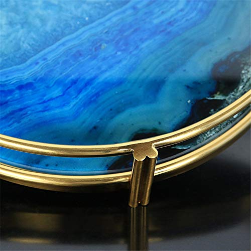 Round Marble Ceramic Decorative Tray, Jewelry Tray Marble Printed Vanity Tray With Gold Stand, For Dresser, Coffee Table Decor Tray, Candle Holder Tray #TOP3
