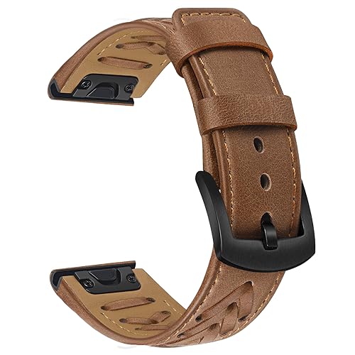 TRUMiRR Watch Band for Fenix 8 51mm / 7X / 6X Pro / 5X Plus, 26mm Quick Fit Leather Watchband V-Pattern Strap for Garmin Instinct 3 Solar 50mm / Epix Pro / Enduro 3 / Descent Mk3i