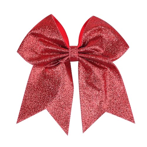 7" Large Glitter Cheer Hair Bows Clip for Girls and woman - Sparkling Red