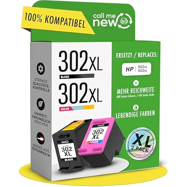Wkłady do drukarki 302XL – kompatybilne z HP 302 / HP 302 XL czarne i kolorowe – zasięg XL, Smart Chip, zamiennik do DeskJet 3630, Envy 4525, OfficeJet 5230 – 2 sztuki w opakowaniu zbiorczym