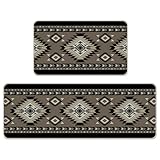 Livcoz Southwest Native American Indian Kitchen Rugs Set of 2, Boho Vintage Aztec Navajo Tribal Floor Mats Home Decor, Bohemian Grey Geometric Door Mat Decorations - 17x29 and 17x47 Inches