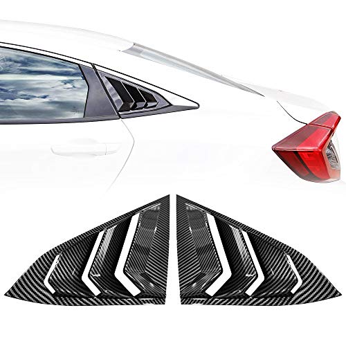 IKON MOTORSPORTS, Window Louvers Compatible with 2016-2021 Honda Civic Sedan 4-Door, Carbon Fiber Print Rear Quarter Panel Window Side Louvers Cover Vent 2PCS, 2017 2018 2019 2020