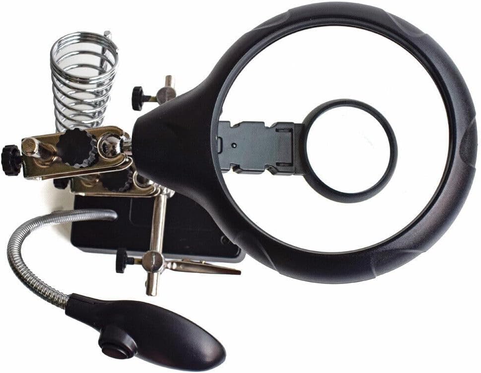 Welding Magnifying Glass with LED Light Desktop Third Hand Soldering Repair Tool 2.5X 90mm (diameter), 7.5X 34mm, 10X 34mm Desk Lamp Helping Hands Auxiliary Clips Alligator Clamp Stand Repair