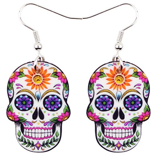 Bonsny Acrylic Drop Dangle Halloween Skeleton Skull Earrings Punk Jewelry For Women Gift
