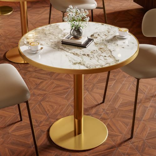 Image of 31.5 inch Tulip Table, Small Round Dining Table, Marble Bistro Table | 1.2 inch Marble Tabletop, Waterproof\Heat Resistant\Scratch Resistant\Easy Clean\Stable\Restaurants\Small Spaces\Marble Gray