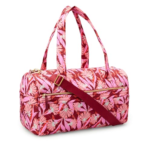 Amazon Essentials Women's Quilted Weekender Duffel Gym Bag with Trolley Sleeve, Pink Floral, One Size