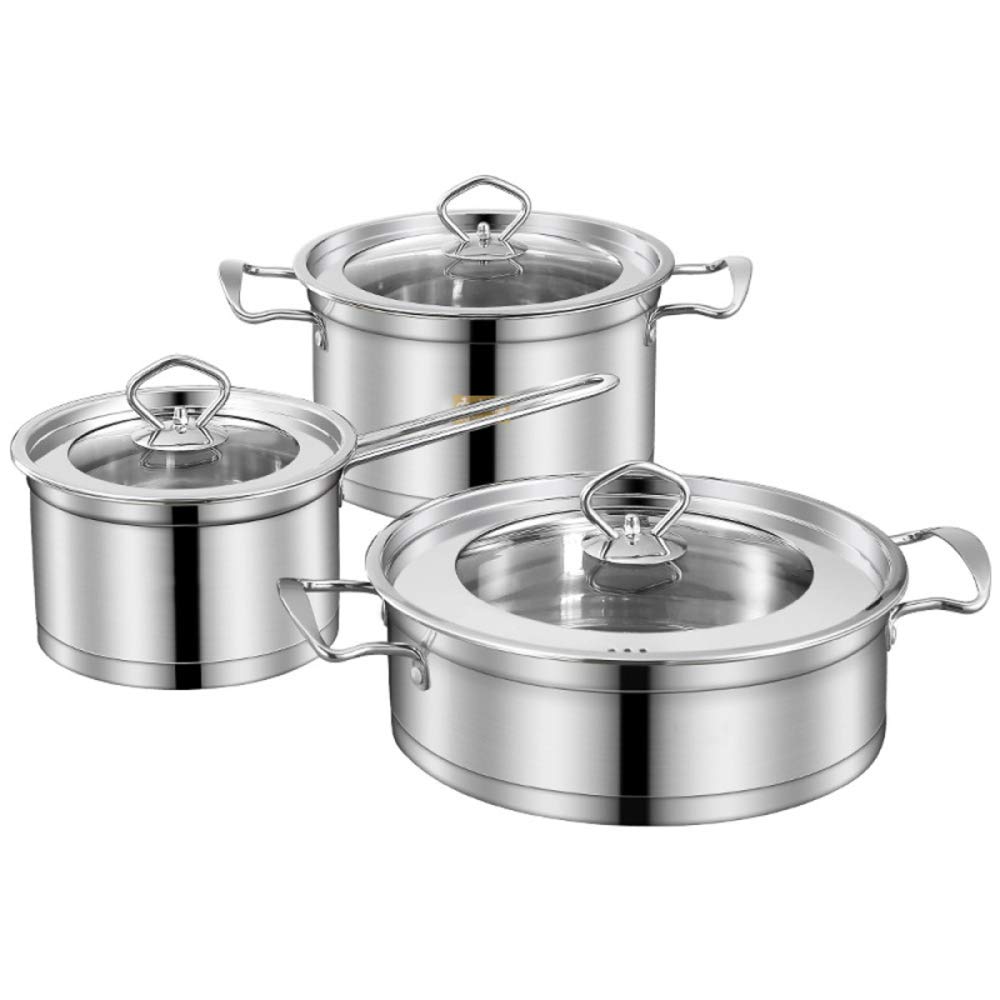 Pentola Cucina, Set pentole padelle, Set pentole antiaderenti a induzione, pentole multifunzionali la Cucina casa con Coperchio in Vetro Manico in Acciaio Inossidabile, 3 Pezzi