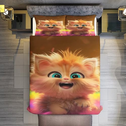 Housse de couette chat 220x240cm parure de lit 3 pièces douce