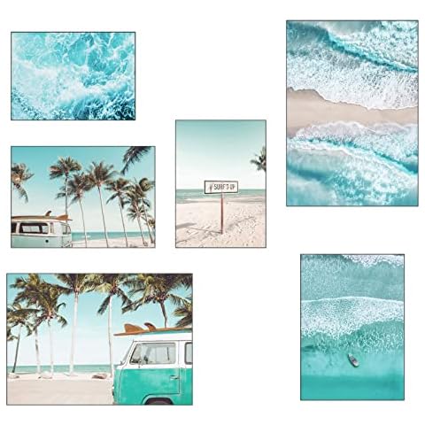 milaosk 6Pcs Beach Wall Art Prints Set of, Premium Poster Set Seascape Palm Poster Coastal Surf Poster for Home Living Room Wall Decor, Hallway Decoration - Without Frame (Multiple Sizes) Cover