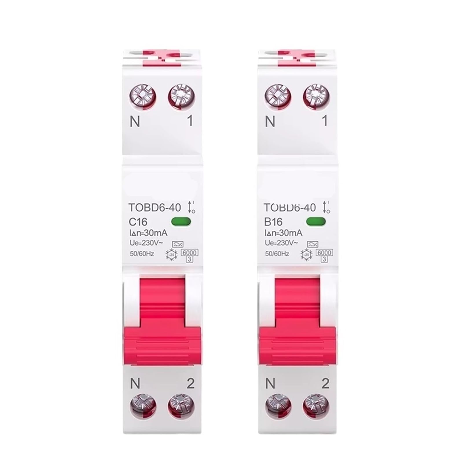 TOBD6-40 Type A RCBO 1P+N 230/240V 6kA 30mA Earth Leakage Circuit Breaker, DIN Rail Residual Current MCB, B/C Curve 16A-40A for Home Panel Protection(30mA,B25A)