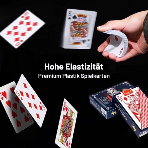 Wugauwor Wasserfeste Plastik Spielkarten, 2 Kartendecks, Rot und Blau, Professionelle Plastik Pokerkarten, Kunststoff Spielkarten, Poker Kartendeck, Poker Karten für Blackjack, Canasta Kartenspiel