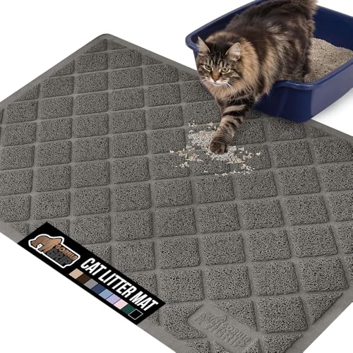 Image of Gorilla Grip Thick Cat Litter Trapping Mat, 40x28, Less Waste, Traps Mess from Box for Cleaner Floors, Stays in Place for Cats, Soft on Kitty Paws, Easy Clean, XL Size, Durable Backing, Charcoal