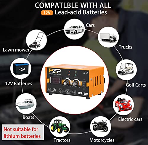 Pz.p 12 Volt Battery Charger 10A Manual Battery Charger 12V Automobile Car Battery Trickle Charger Auto Deep Cycle Agm Smart Battery Maintainer Adjustable For Boat Motorcycle Atv #TOP1
