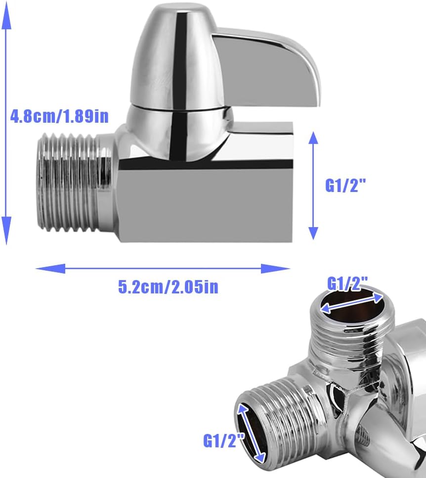 Joyzan Shower Arm Diverter, Solid Brass G1/2" Shower T Shape Adapter 3 Way | Bathroom Connect System Valve Component Replacement Part Metal Hand Held Handheld Showerhead Fixed Spray Head Sprinkler Combo